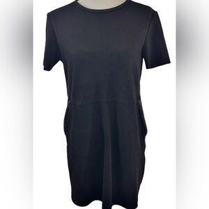 Zara Faux Suede Black Mini Dress with Leather Trim Small